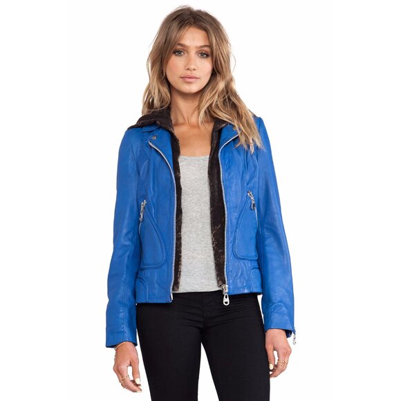 Doma Electric Blue Leather Jacket with Detachable Hood ALT ASO Clary Fray - Picture 3 of 14